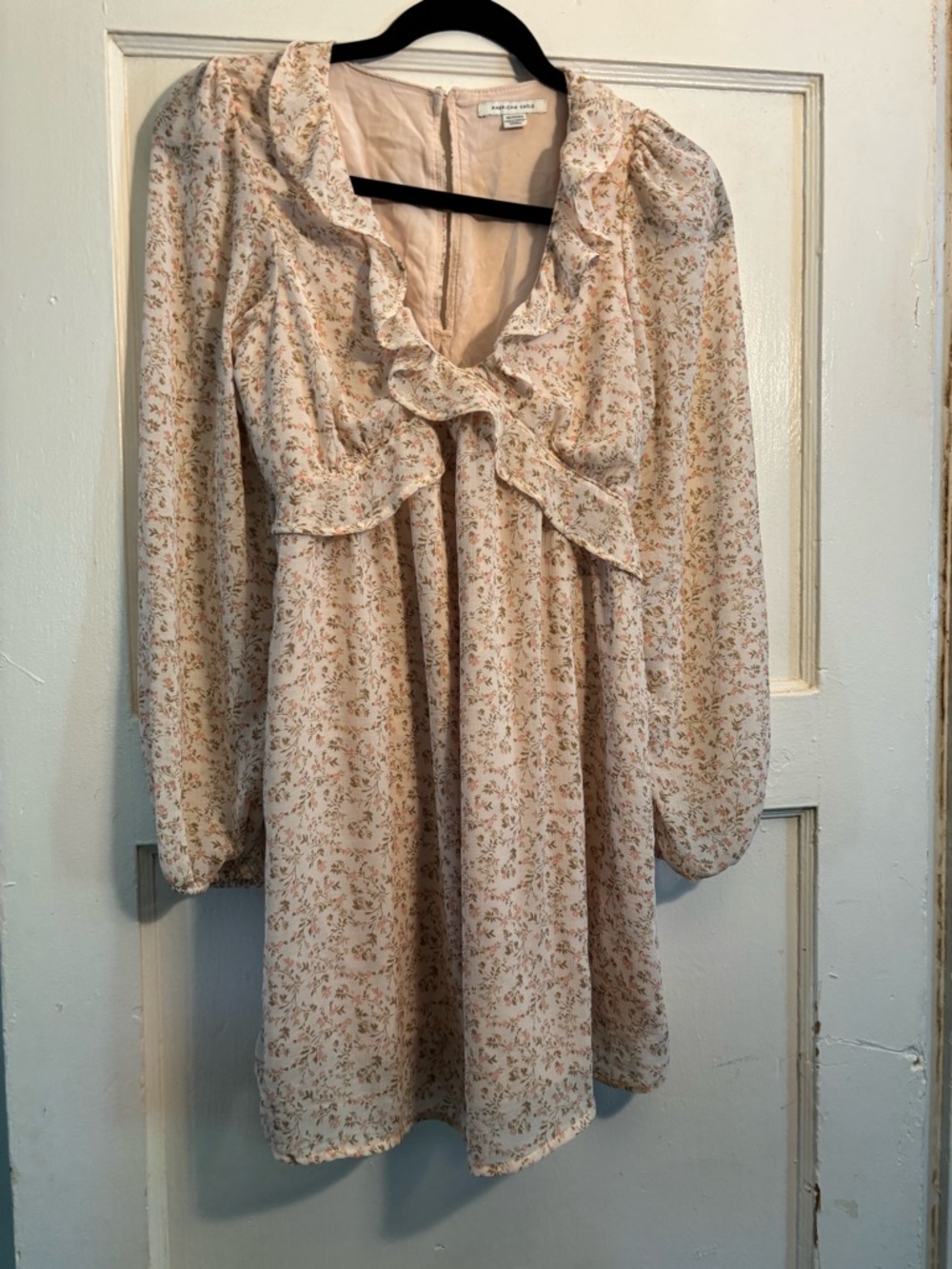 American Eagle Outfitters Cream Mini Dress with Pink Floral Print